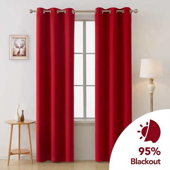 Deconovo Grommet Blackout Curtains - Red - Picture 2 of 6